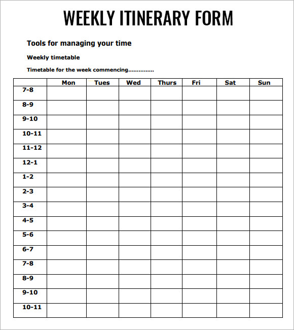 Sample Weekly Itinerary - 8+ Documents In PDF