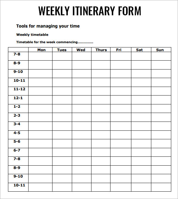 free 8 weekly itinerary samples in pdf