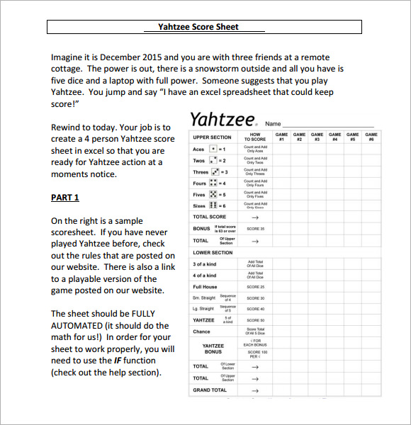 FREE 6 Yahtzee Score Sheets Templates In Google Docs Google Sheets