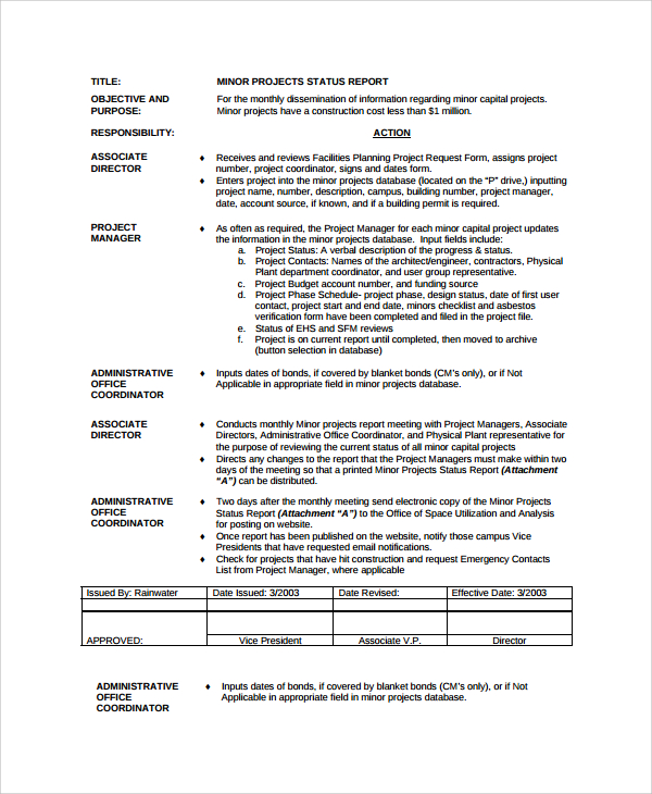 project status sheet template