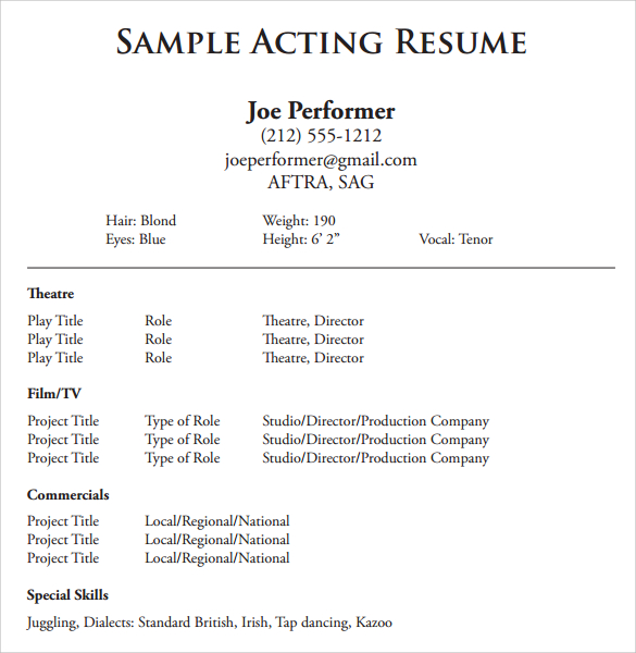 FREE 5 Acting Resume In Samples Examples Templates