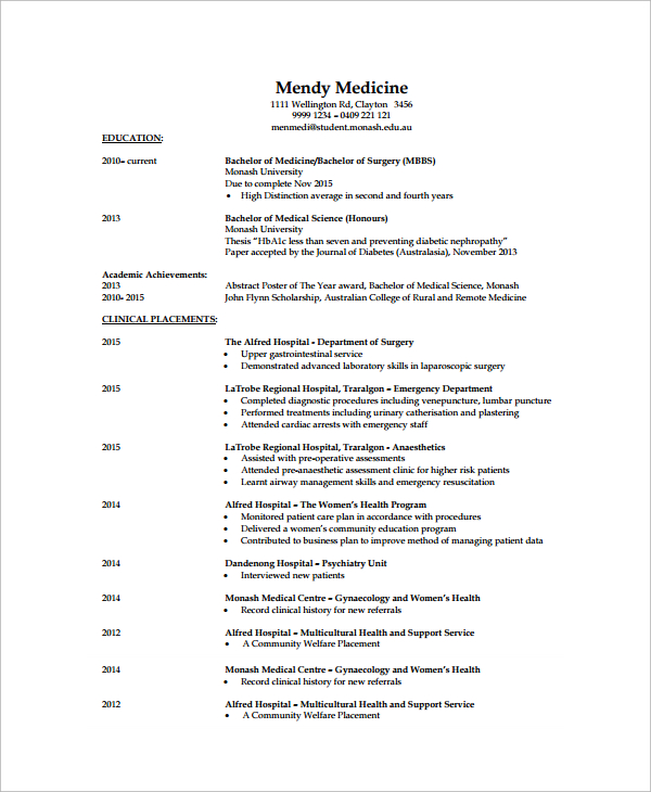 medical resume format