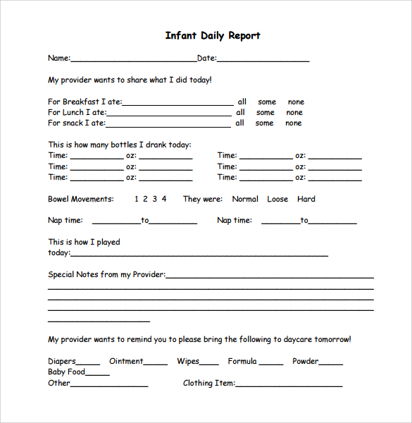 infant daily report template
