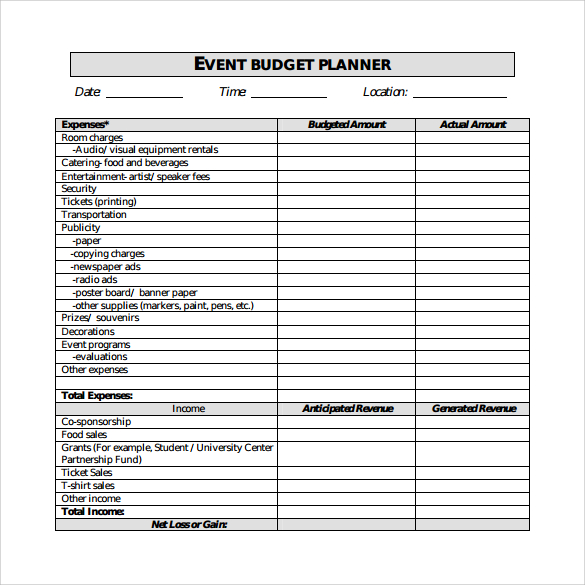 Event Budget Planner Excel Templates