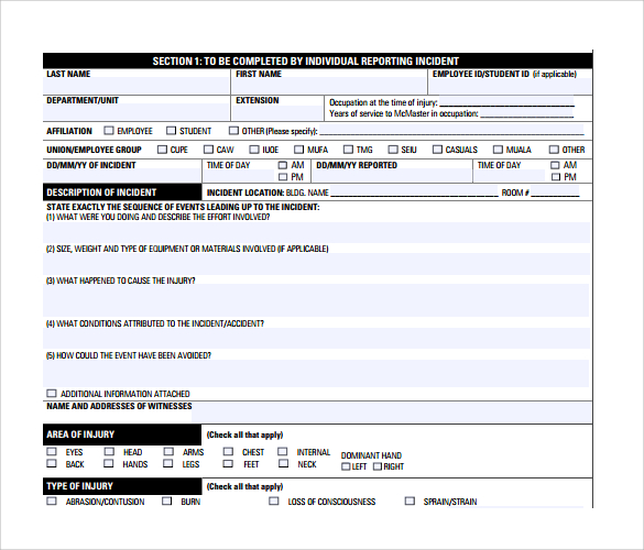 individual reporting incident