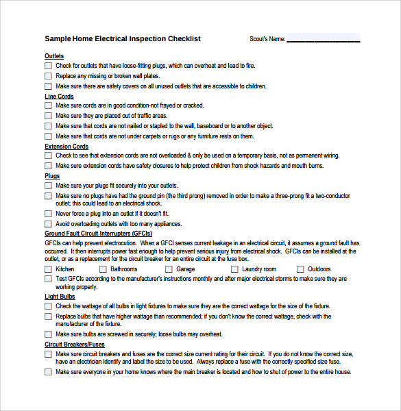 home electrical inspection checklist