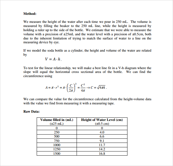 lab report results section example