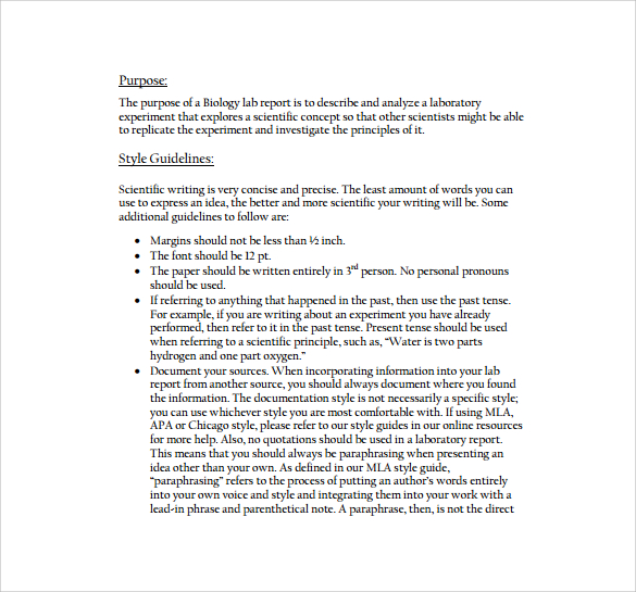 lab report example biology