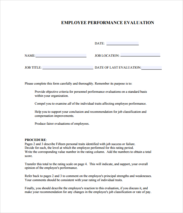 performance evaluation sample pdf