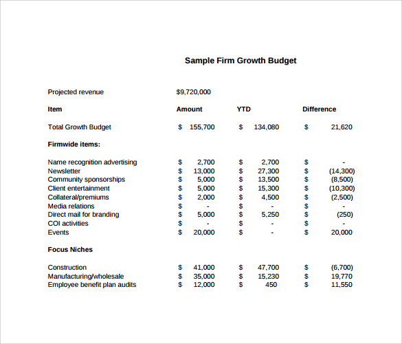 sample firm growth budget