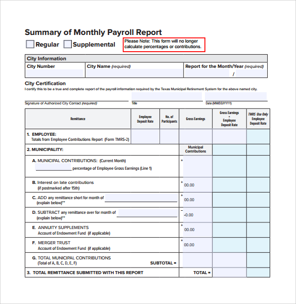 Monthly Payroll Summary Template