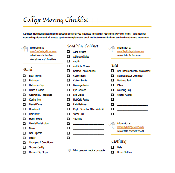 college moving checklist