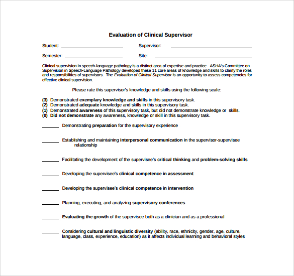 evaluation of clinical supervisor%ef%bb%bf