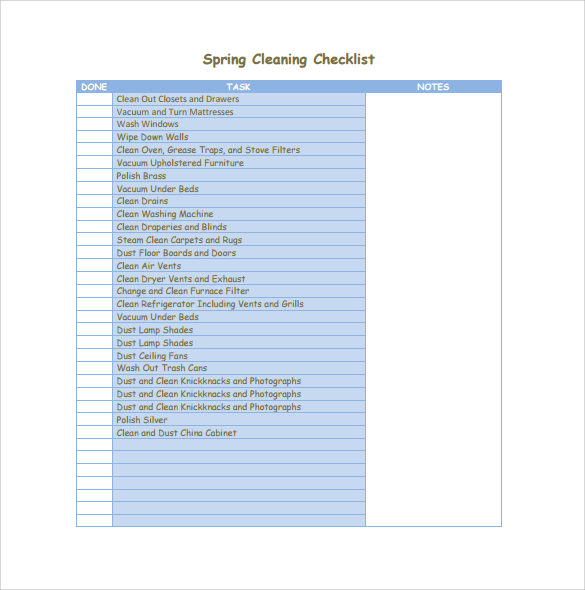 general spring cleaning checklist