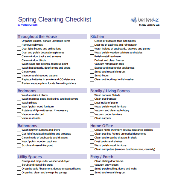 simple spring cleaning checklist template