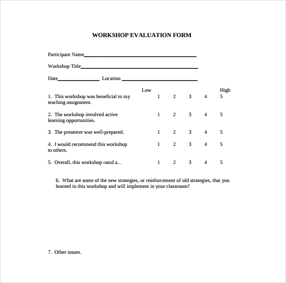 general workshop evaluation form