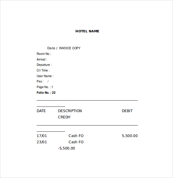 editable hotel receipt template 1