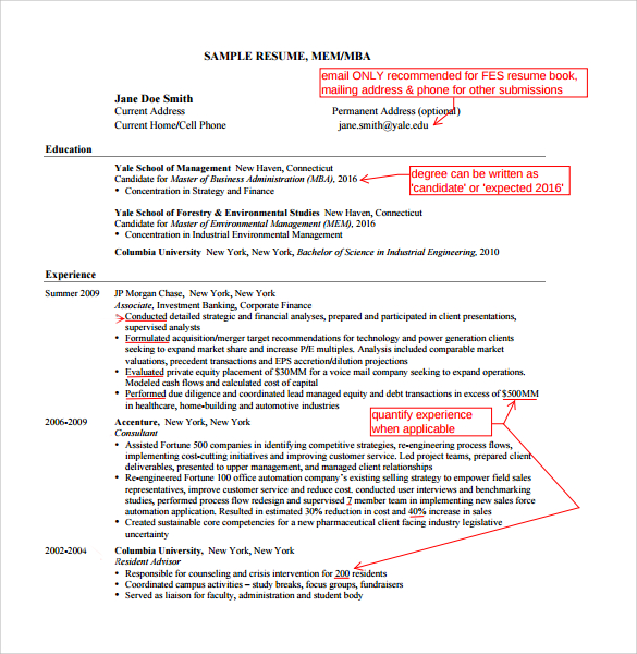 FREE 8+ MBA Resume Templates in PDF
