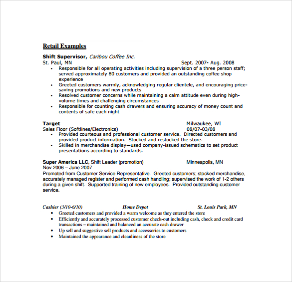 example of cashier resume
