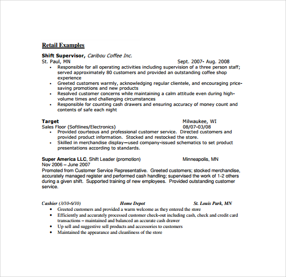 target cashier job description resume