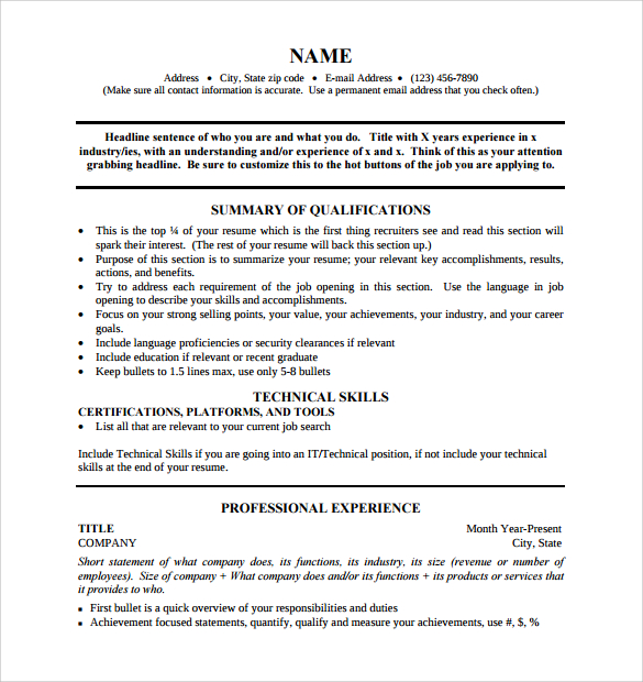 basic professional resume template 