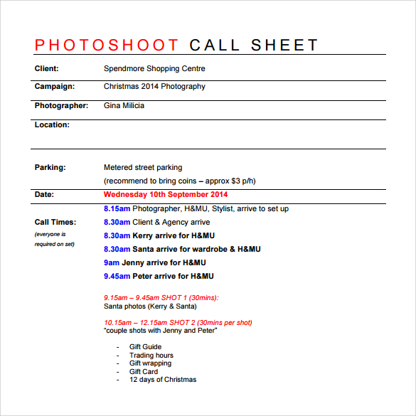FREE 10 Sample Call Sheet Templates In MS Word PDF