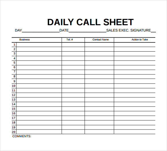 FREE 10+ Sample Call Sheet Templates in MS Word PDF