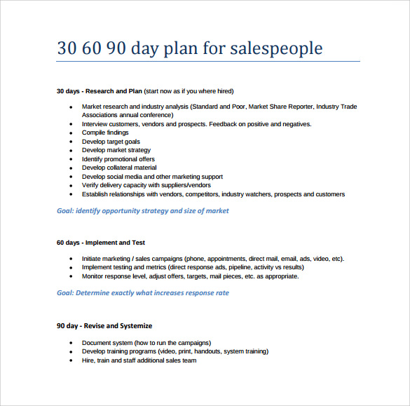 30 60 90 day plan