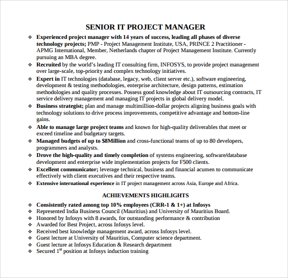 printable project manager resume template
