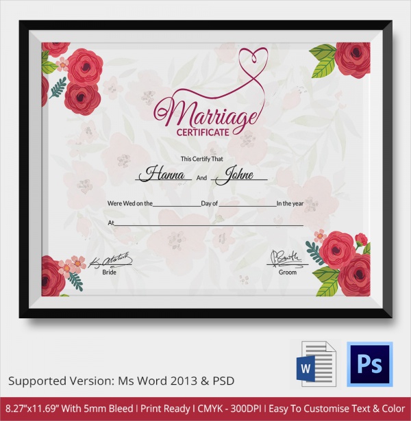 certificate of marriage