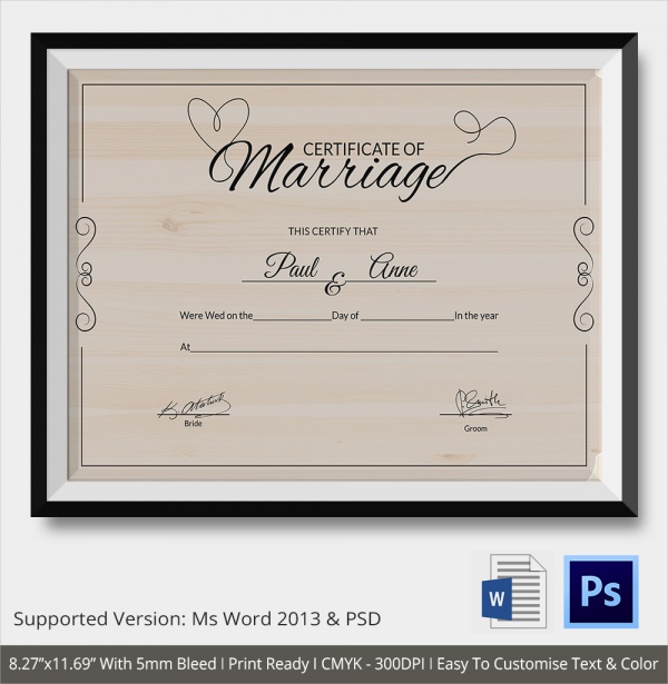 certificate of marriage template