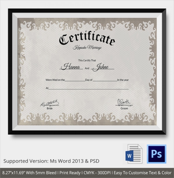 keepsake marriage certificate template