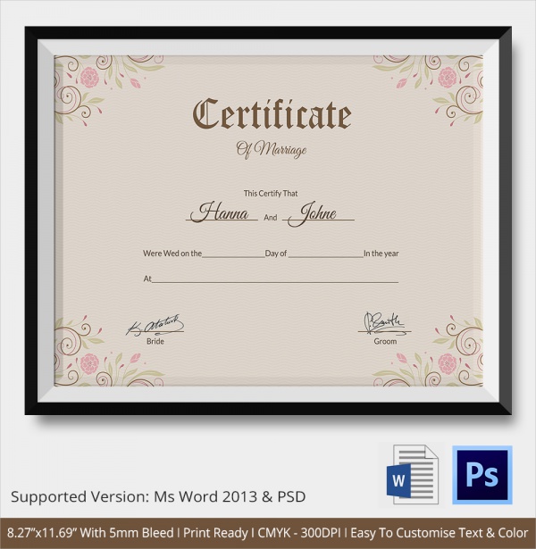 standard marriage certificate template