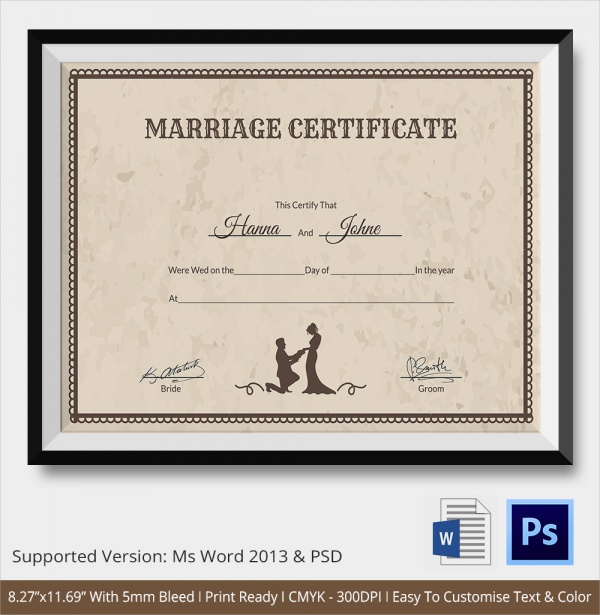 certified marriage certificate template