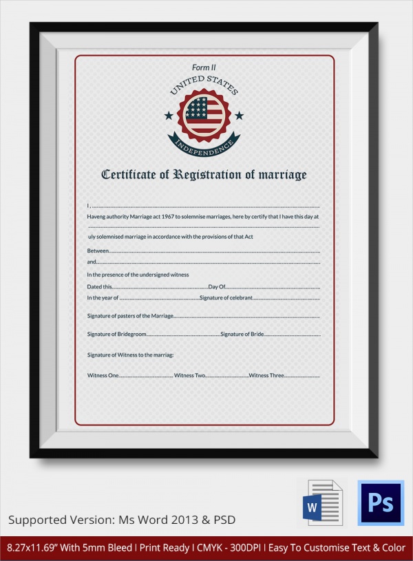 FREE 16+ Marriage Certificate Templates In WORD | PSD