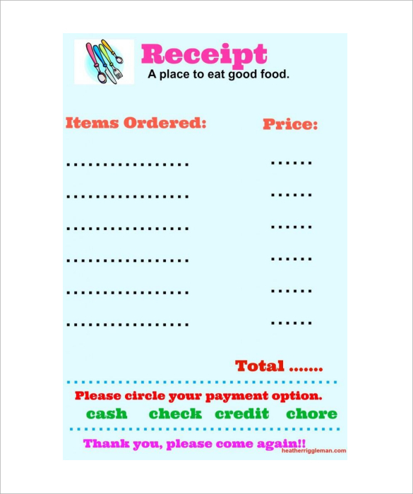 sample restaurant receipt