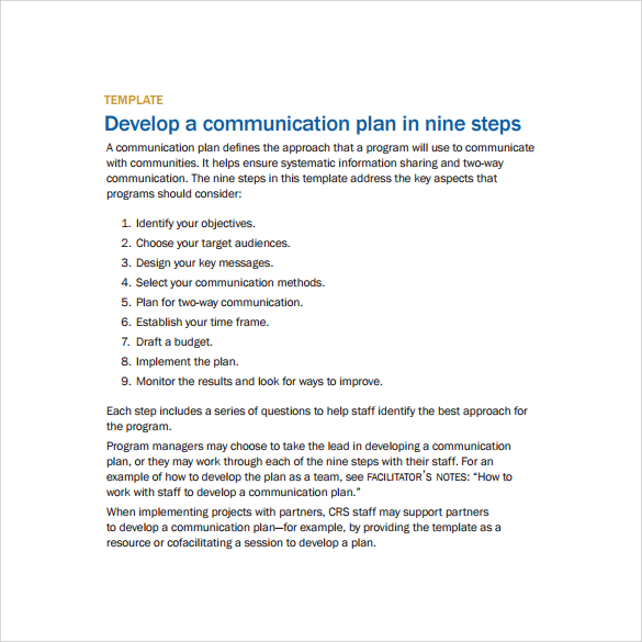 8+ Sample Communication Plans  Sample Templates