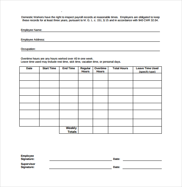 FREE 23+ Sample Time Sheet Templates in MS Word | Numbers | Pages