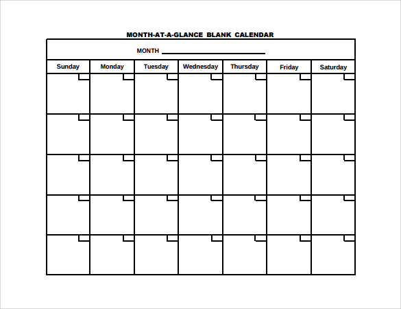 month at glance blank calendar