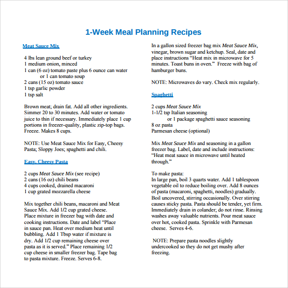 one week meal planning recipes