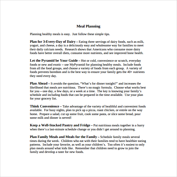 meal planning to print