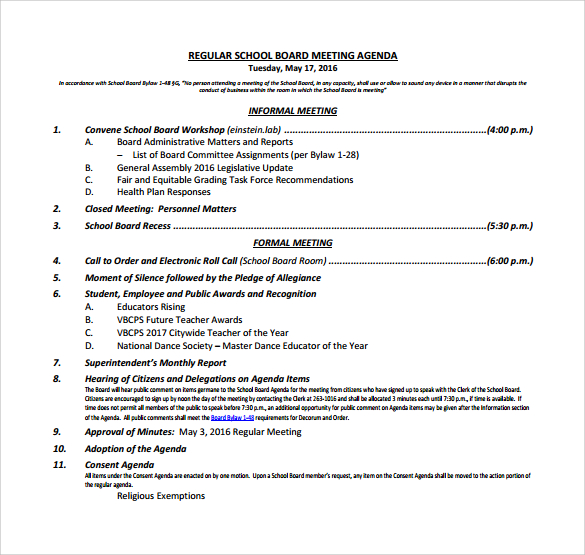 advisory board meeting agenda template