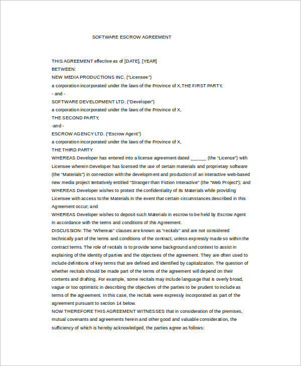 software escrow agreement template
