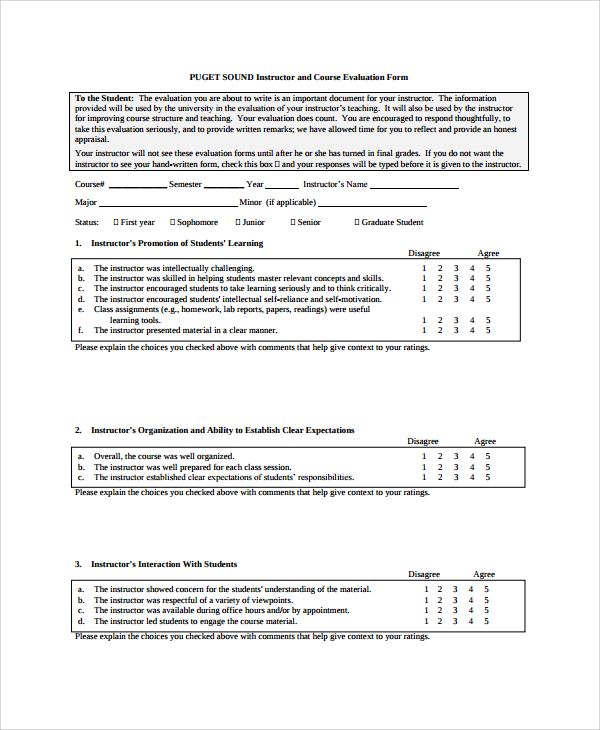 instructor and course evaluation form