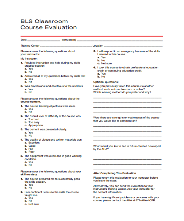 classroom course evaluation