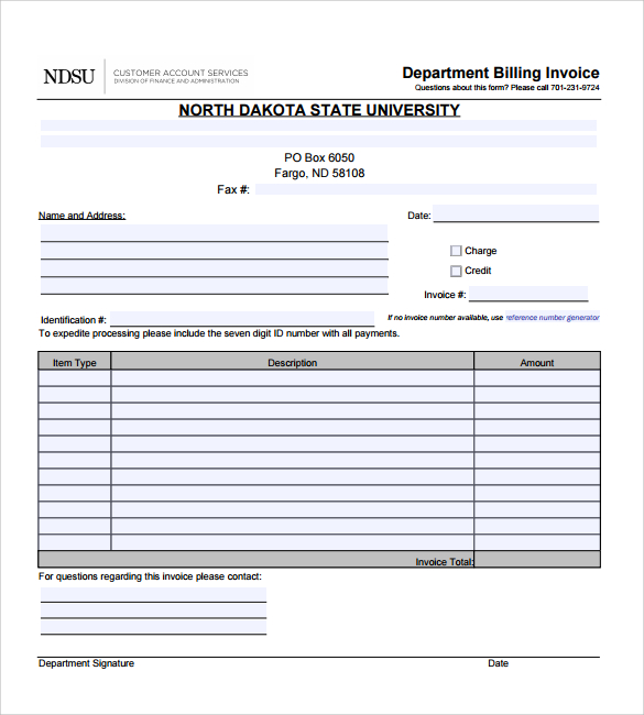 department billing invoice
