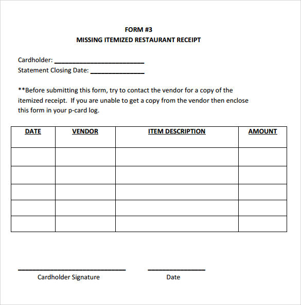 restaurant receipt template