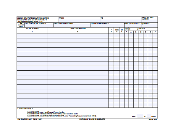 blank service receipt