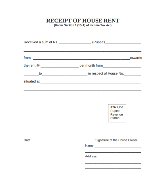 free rent receipt form download