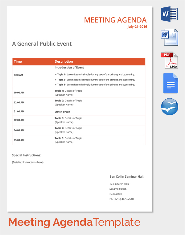 public event meeting agenda template1